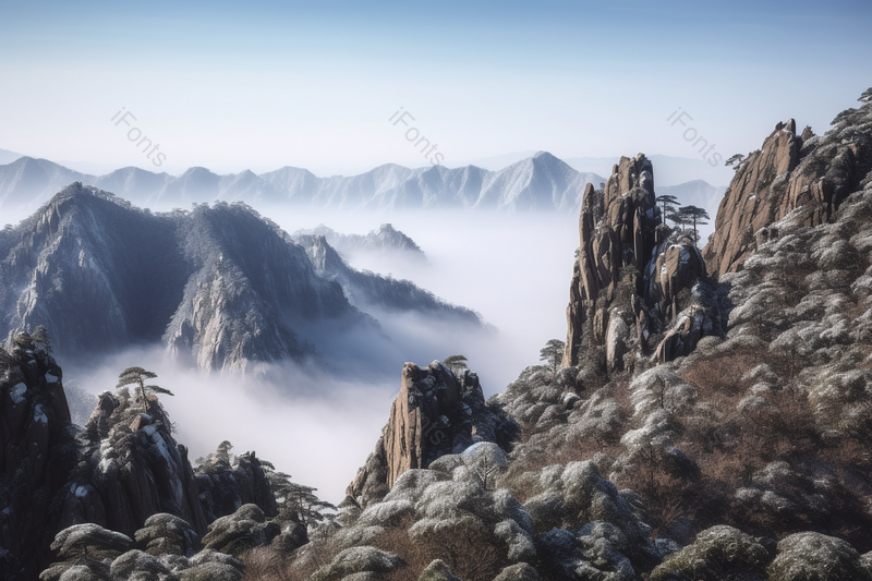黄山雪松山峦峰峦叠翠连绵起伏云海美景,高清,摄影图,摄影图片,图片大全,摄影图免费下载
